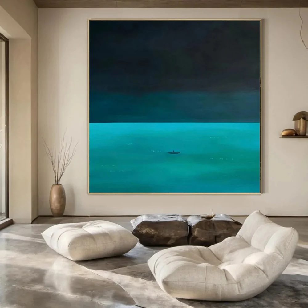 Turquoise Hand-Painted Coastal - large diy art for modern home